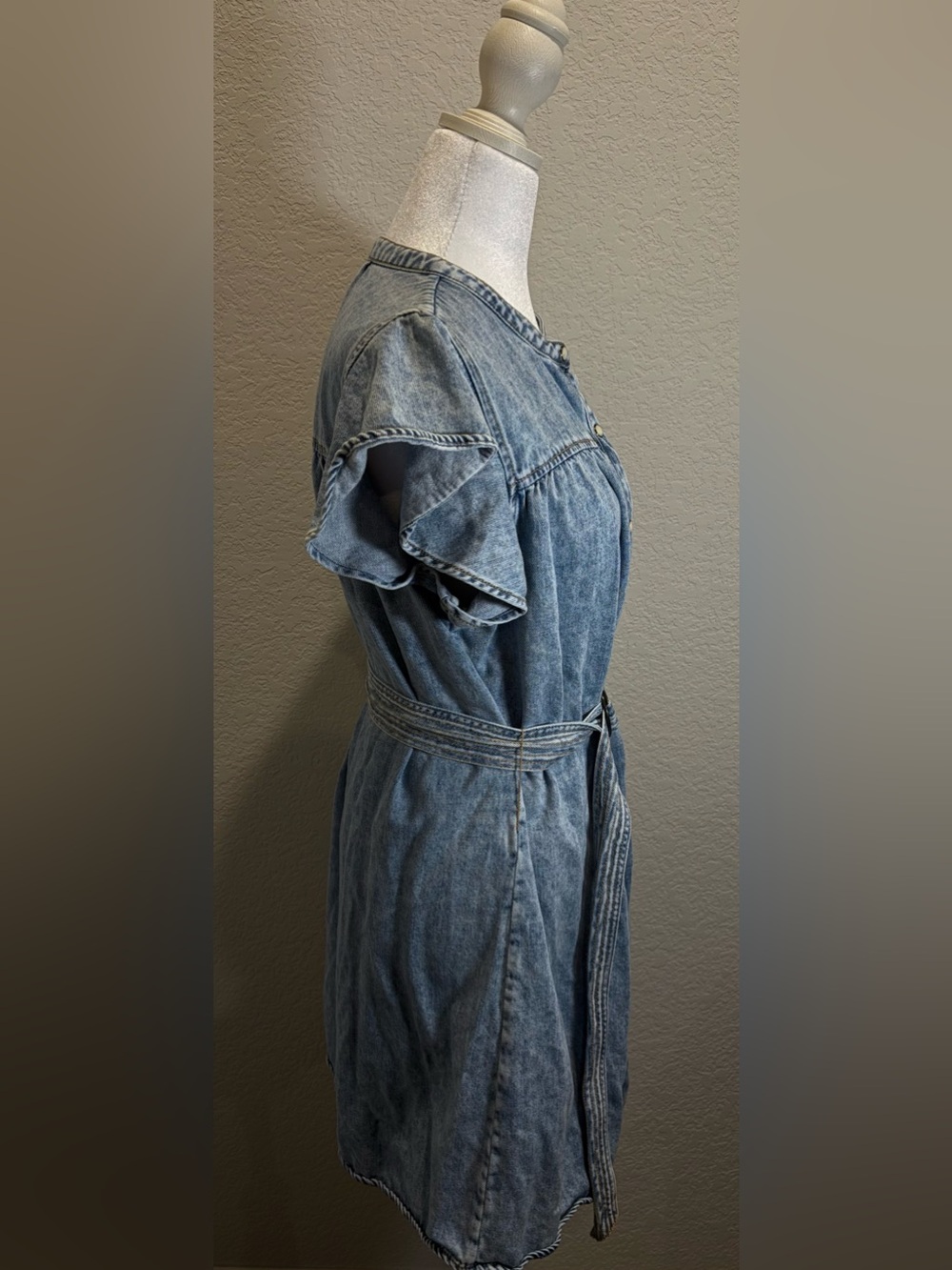 Rails Letta Denim Mini Dress Faded Indigo Flutter Sleeve L - Picture 6 of 11